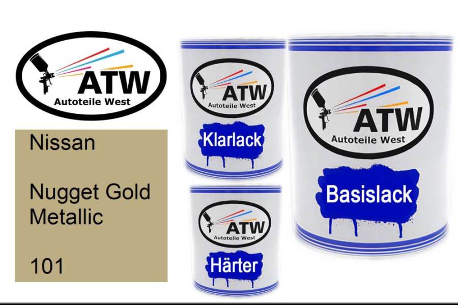 Nissan, Nugget Gold Metallic, 101: 1L Lackdose + 1L Klarlack + 500ml Härter - Set, von ATW Autoteile West.